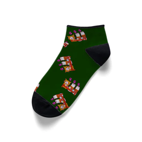ちくわと猫のカブくんくるぶしくつ下♪みどり色 Ankle Socks