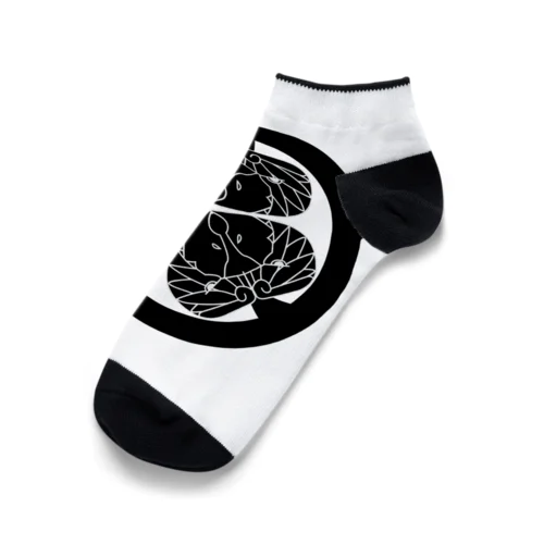動物家紋。H.T.（三つ葉葵ハシビロコウ）黒 Ankle Socks