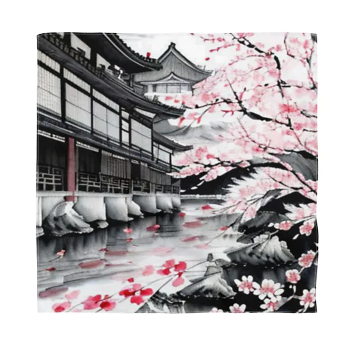 日本家屋と桜 Bandana