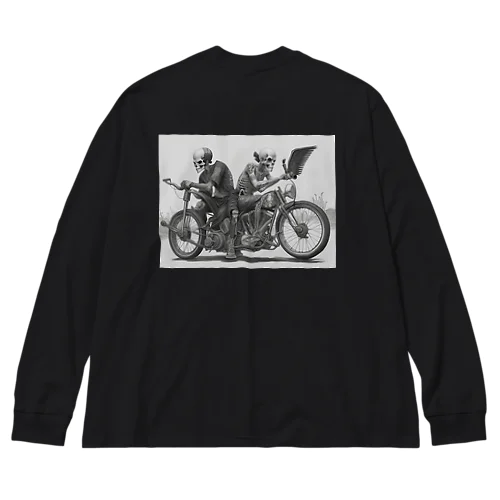 バイクとドクロ（黒メイン） Big Long Sleeve T-Shirt