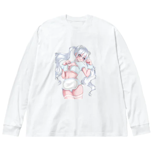 necochan(白×水色)(背景透過) Big Long Sleeve T-Shirt