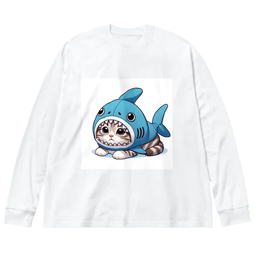 サメのフードを被った可愛らしい子猫 Big Long Sleeve T-Shirt