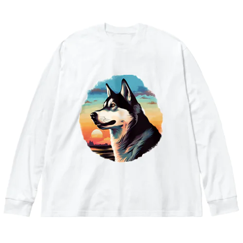 シベリアンハスキーと夕日 Big Long Sleeve T-Shirt