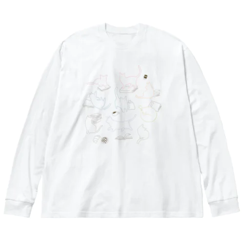 ネコと本とコーヒーとパン（線画） Big Long Sleeve T-Shirt