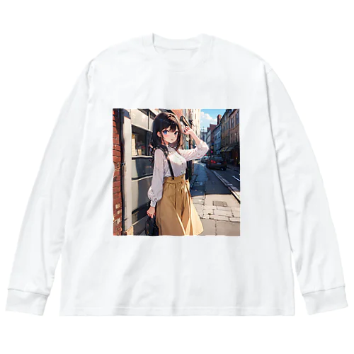 A young girl with blue hair. She is holding a black purse and looking up. A cute girl with blue hair,wearing a yellow sk Big Long Sleeve T-Shirt
