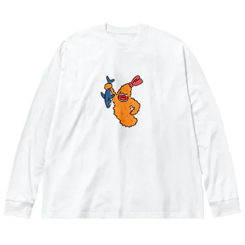 エビフライに食べられそうになるサメ Big Long Sleeve T-Shirt