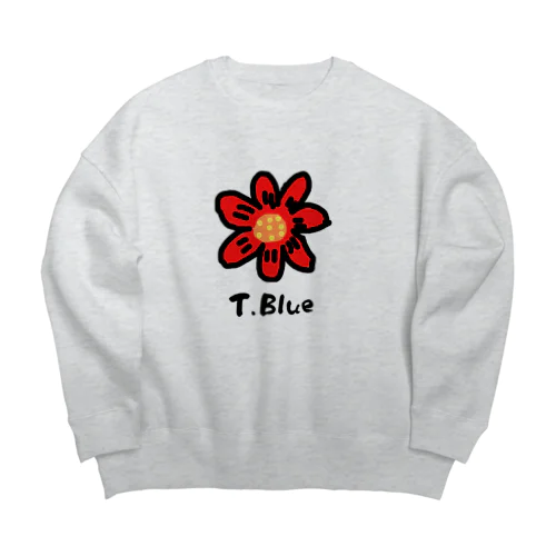 T.Blue　flower Big Crew Neck Sweatshirt