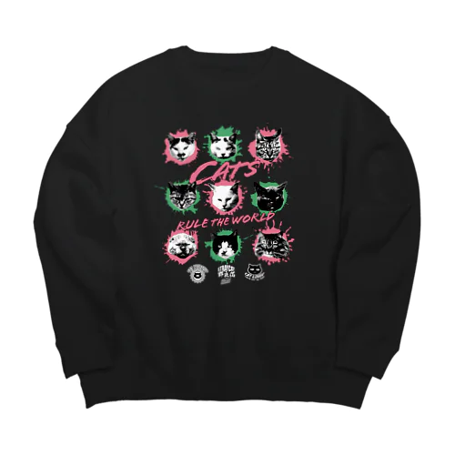 猫が世界を支配する9FACES（桃） Big Crew Neck Sweatshirt