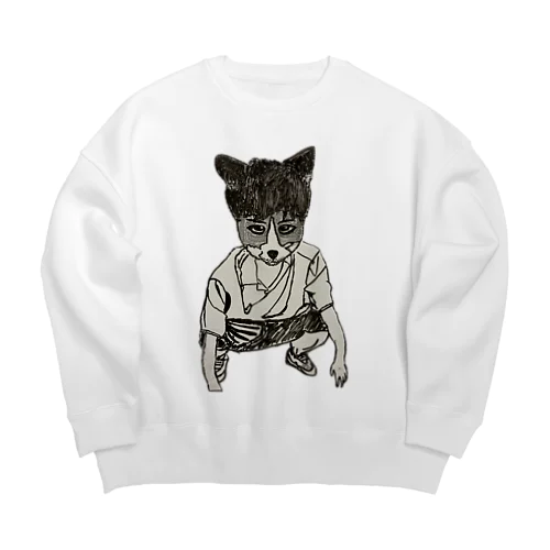 斜め上から写真撮られる猫人間 Big Crew Neck Sweatshirt