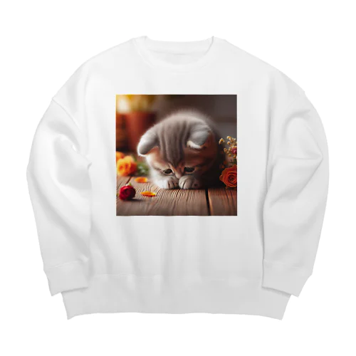 花瓶を倒して意気消沈のこにゃんこ Big Crew Neck Sweatshirt
