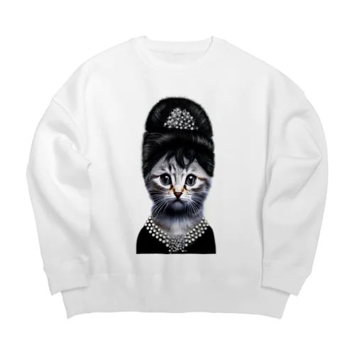 オードリーヘップバーン猫 Big Crew Neck Sweatshirt