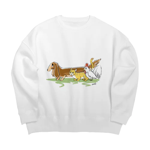 イヌちゃんネコくんニワトリくん Big Crew Neck Sweatshirt