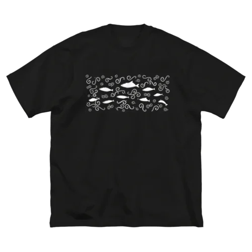さかな柄Tシャツ（ホワイト・グレー） Big T-Shirt