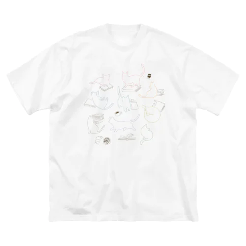 ネコと本とコーヒーとパン（線画） Big T-Shirt