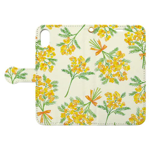ミモザ柄　手帳型ケース Book-Style Smartphone Case