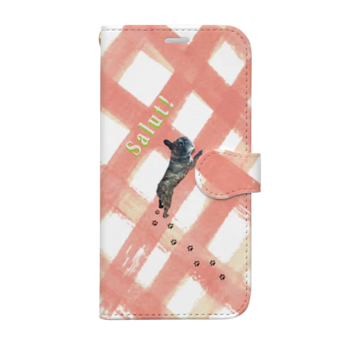 ノエとめぐ格子柄Salut!文字入り Book-Style Smartphone Case