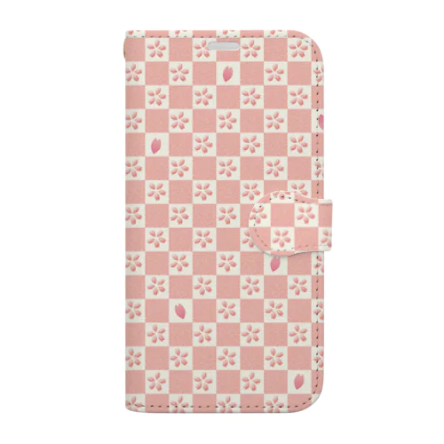 桜格子柄-さくらこうしがら Book-Style Smartphone Case
