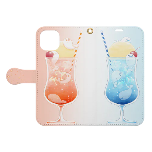 あざらしクリームソーダ・空&夕日 スマホ手帳用 Book-Style Smartphone Case