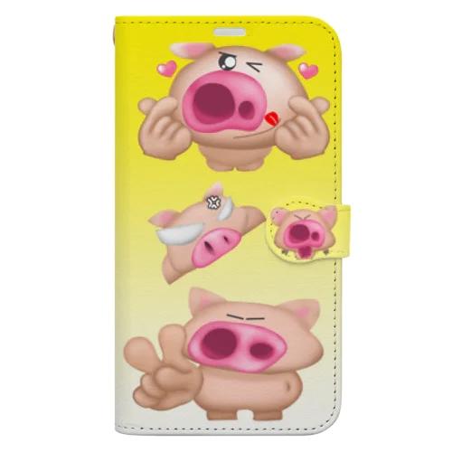 おぶた君スマホケース イエロー Book-Style Smartphone Case