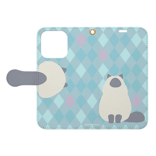 ひまねこダイヤ　ブルー　iPhone手帳型ケース　13/13Pro/14/14Pro Book-Style Smartphone Case