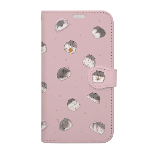 ハムスター スマホケース　総柄　ピンク Book-Style Smartphone Case