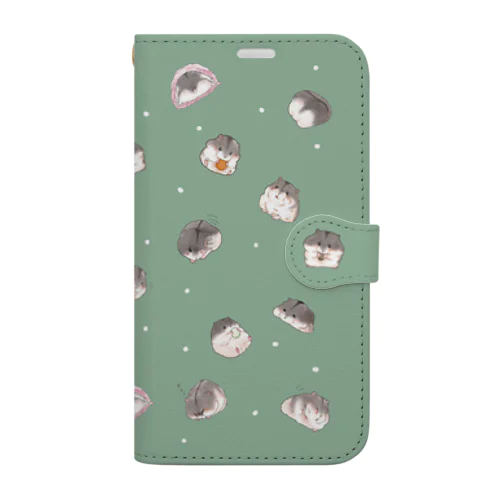 ハムスター スマホケース　総柄　グリーン Book-Style Smartphone Case