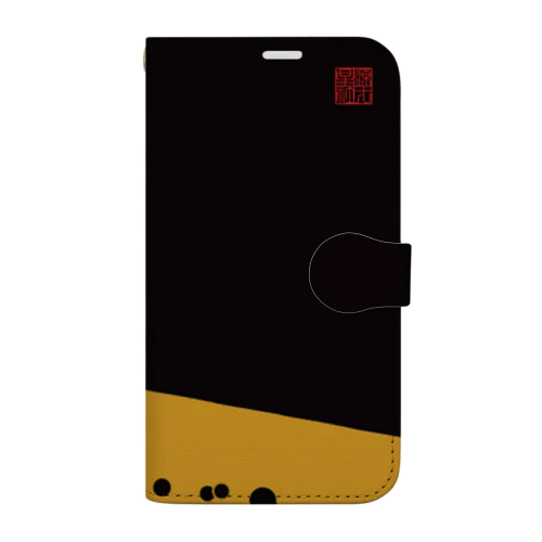 富士御神火文黒黄羅紗陣羽織柄 Book-Style Smartphone Case