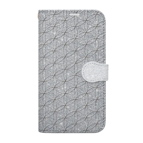 フラワーオブライフ【幸運、運気アップ】iPhoneケース、かっこいいメタリック、大人っぽいシルバー Book-Style Smartphone Case