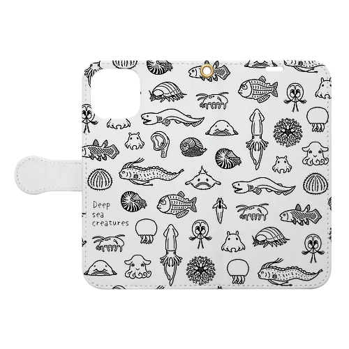 深海生物集合（ライン）白 Book-Style Smartphone Case