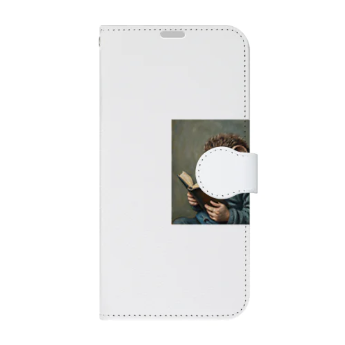 包帯を巻いた耳で本を読むハリネズミのゴッホ風の絵 Book-Style Smartphone Case
