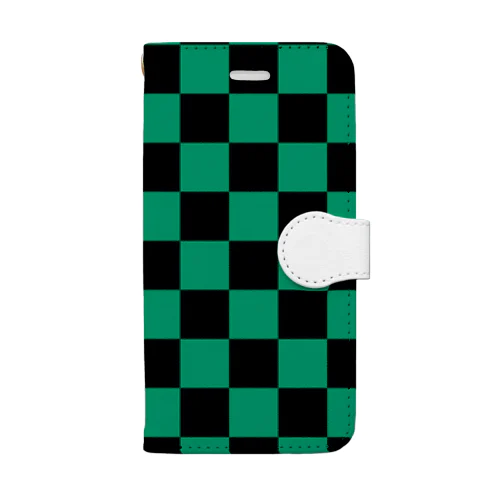 市松模様 (黒/緑) Book-Style Smartphone Case