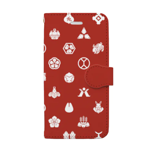 うさぎの家紋/赤 Book-Style Smartphone Case