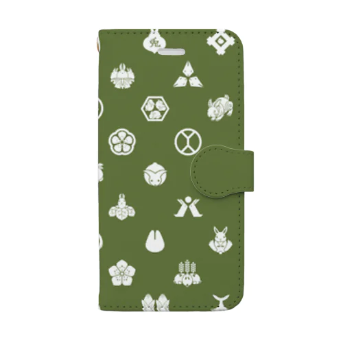 うさぎの家紋/緑 Book-Style Smartphone Case