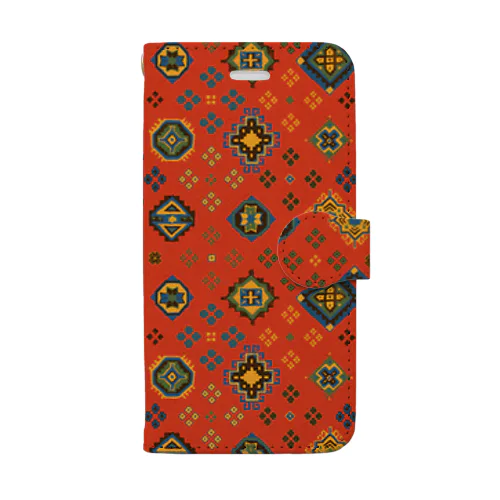 コーカサス絨毯・グリッド（バーミリオン） Book-Style Smartphone Case