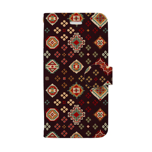 コーカサス絨毯・グリッド（ウォルナッツ） Book-Style Smartphone Case