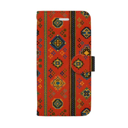 コーカサス絨毯・ストライプ（バーミリオン） Book-Style Smartphone Case