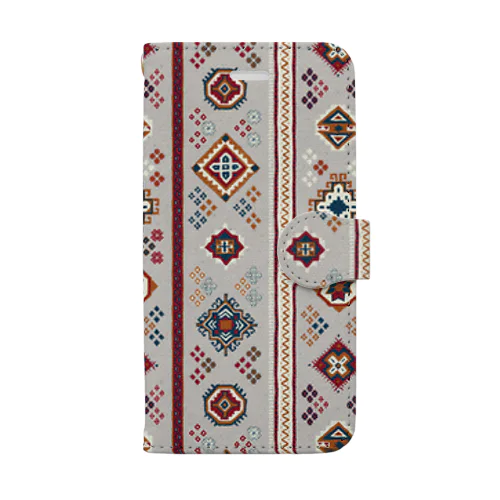 コーカサス絨毯・ストライプ（ホワイト） Book-Style Smartphone Case