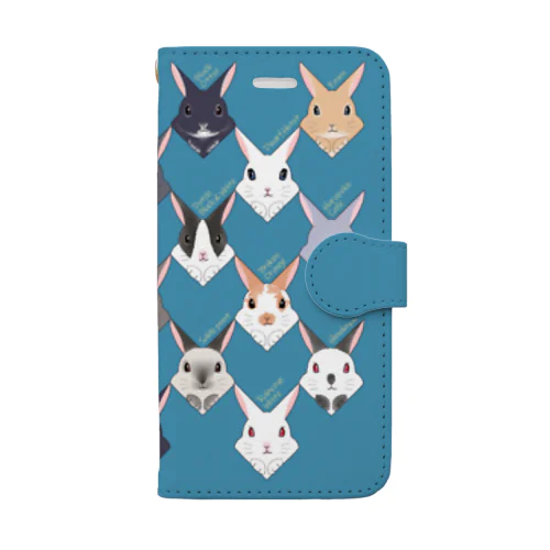 20羽のうさぎさん／7、8、SE2／ターコイズ Book-Style Smartphone Case