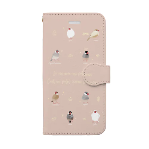 文鳥さんスマホカバー　ピンク Book-Style Smartphone Case