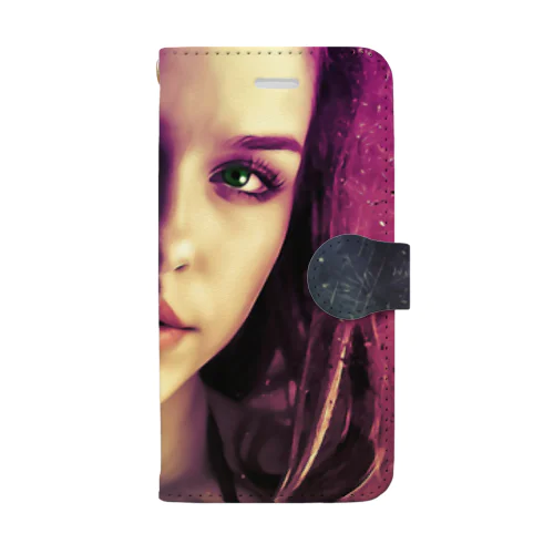 Beautiful woman with purple hair and dark brown eyes  紫色の髪と濃い茶色の目を持つ美しい女性 Book-Style Smartphone Case