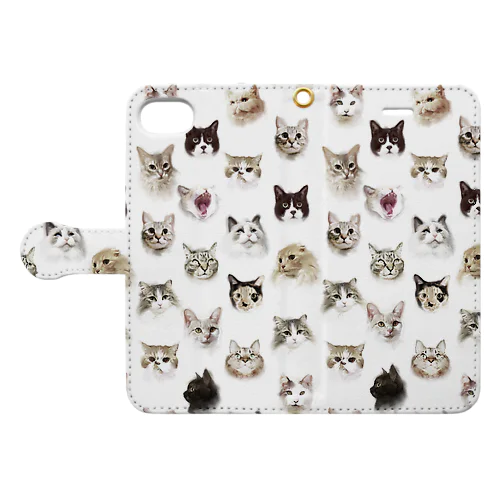 アンティークな猫ドット柄 Book-Style Smartphone Case