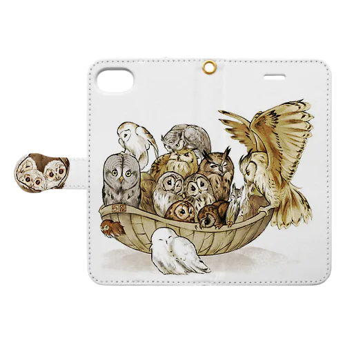 フクロウの盛り合わせ Book-Style Smartphone Case