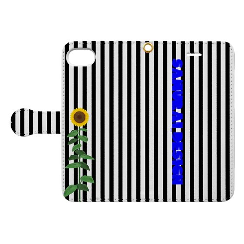 向日葵×白黒ストライプ Book-Style Smartphone Case