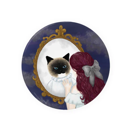 シャム猫娘「ボーダー」ジャケットイラスト 鏡越しのシャム猫 Tin Badge
