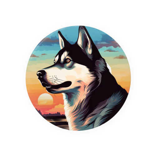 シベリアンハスキーと夕日 Tin Badge