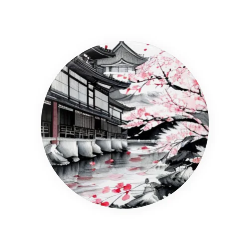 日本家屋と桜 Tin Badge