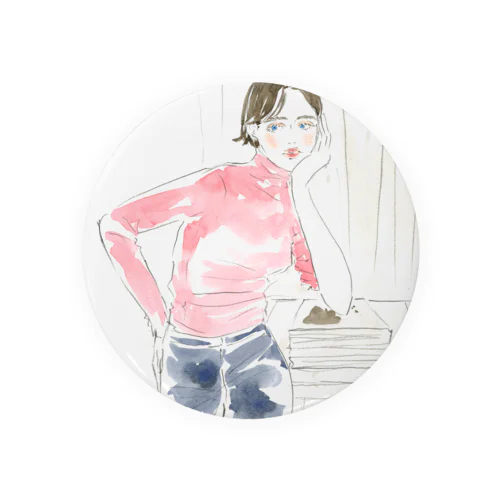 Pink knit woman Tin Badge