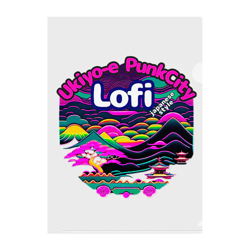 【lofiアート】ネオ浮世絵と盆栽: 北斎イズムのサイバーパンクが織りなす日本の景色の旅 Clear File Folder