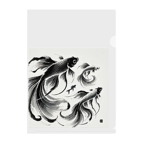 金魚　日本水墨画 Clear File Folder