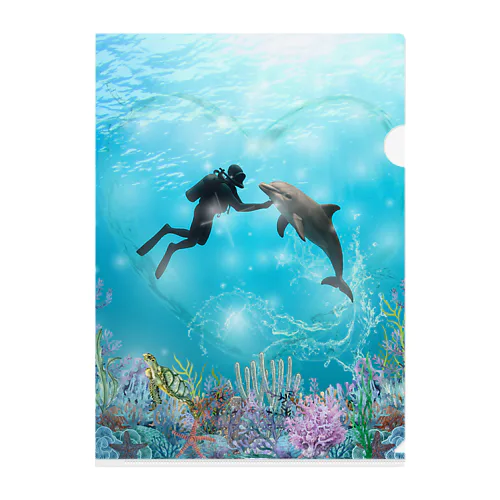【心でつながる海の世界】〜ダイバーとイルカの感動アート〜 Clear File Folder